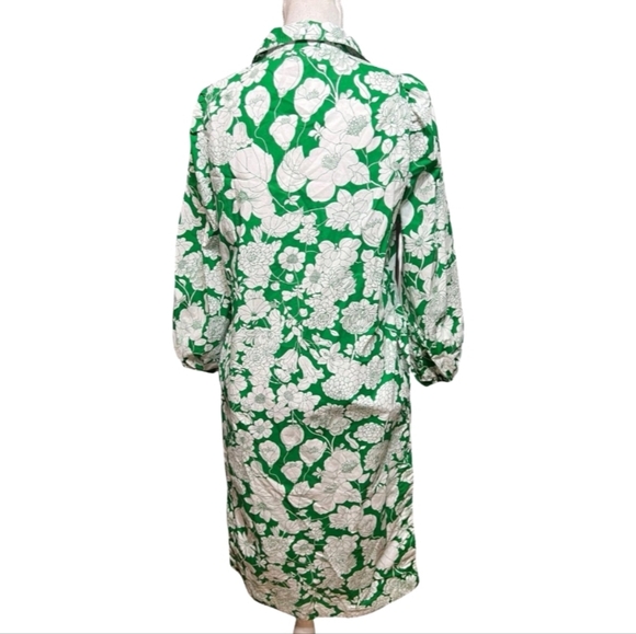 J. Crew V-neck tunic dress in Kelly GREEN White floral cotton poplin Size Medium - Picture 8 of 11